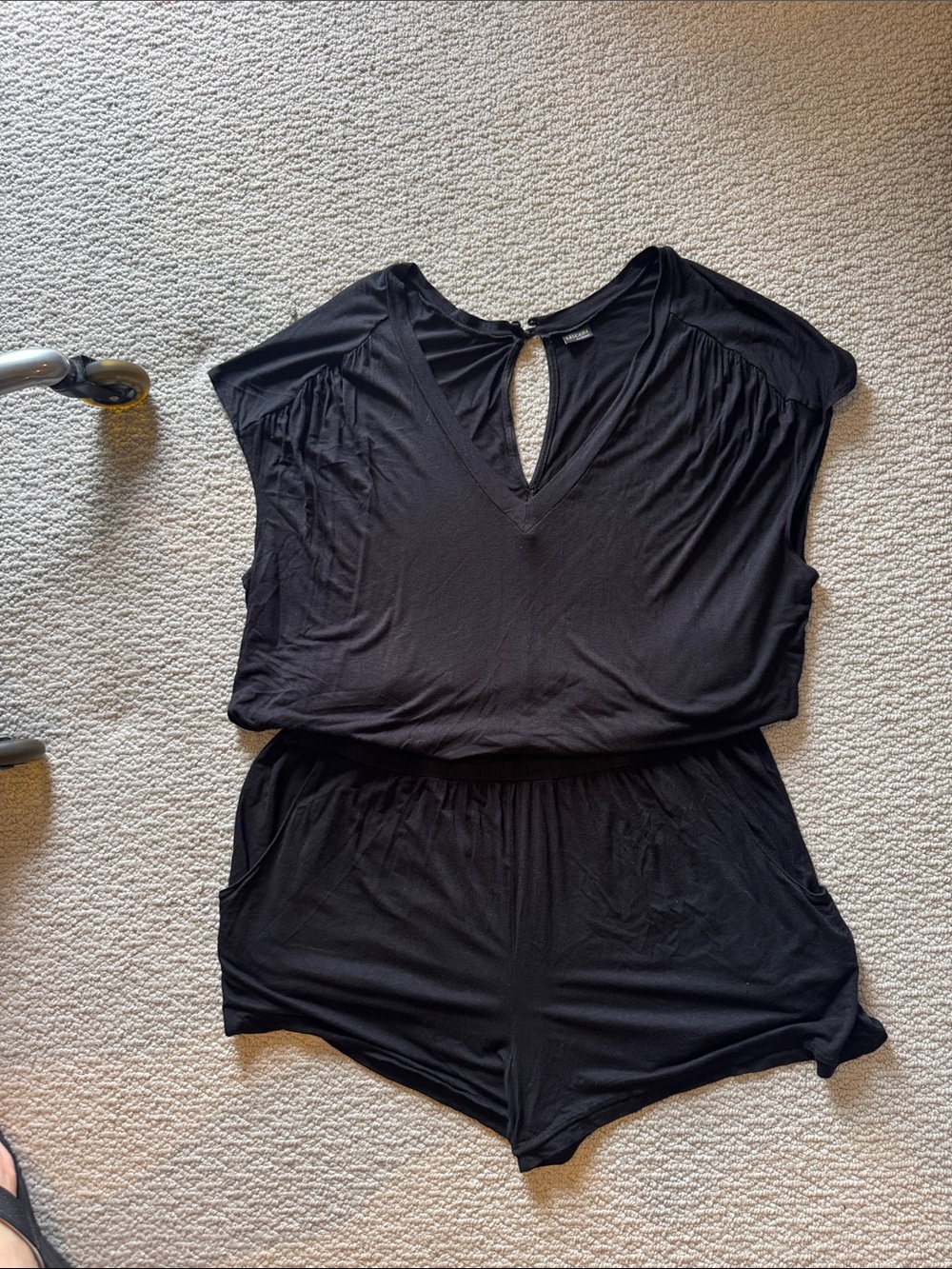 Lascana by Venus Drappy Dolman Sleeve Black V-Neck Short Romper 16 with pockets